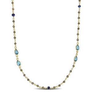 EVERLY JEWELRY | Yellow Plated Sterling Silver Blue Topaz and Sapphire Beaded Station Necklace - 36 inch - 1 of 4