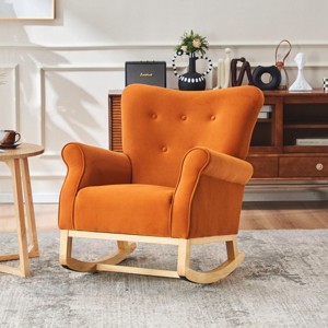 Modern Rocking Chair, Upholstered Accent Chair For Bedroom, Small Contemporary Rocking Chair Wood, Rocking Chair Recliner-Cuddlewood - 1 of 4