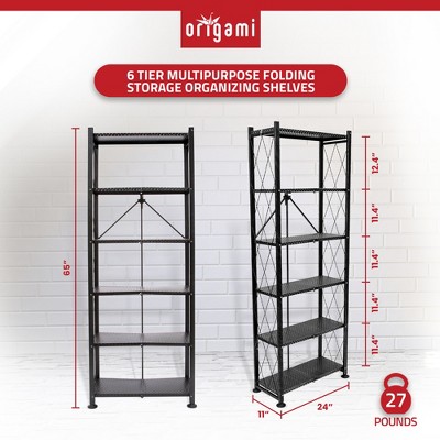 Origami Black 6-Tier Stamped Steel Bookcase Organizer Rack