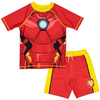 Marvel Avengers Spider-Man Captain America Hulk Iron Man Pullover Rash Guard & Swim Trunks Outfit Set Toddler to Big Kid