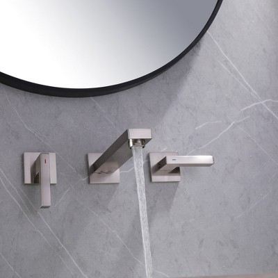 Brushed Nickel Two-Handle Wall Mounted Bathroom Faucet