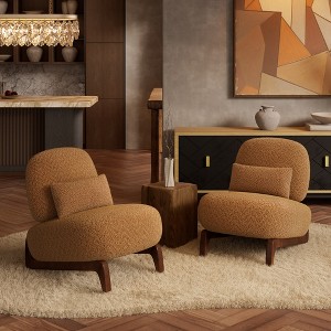 Boucle Chair, Upholstered Accent Chair Tilted Wooden Leg with Durable Comfy Boucle Thick Cushion & Pillow for Living Room - 1 of 4