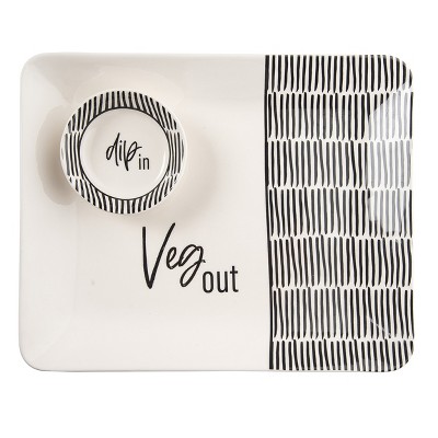 Totalee Gift Dip/Veg Platter & Bowl Set of 2 Ceramic White