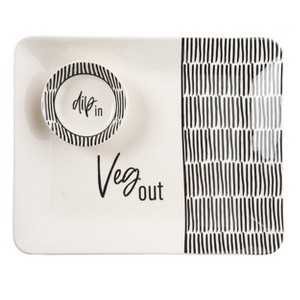 Totalee Gift Dip/Veg Platter & Bowl Set of 2 Ceramic White - 1 of 1