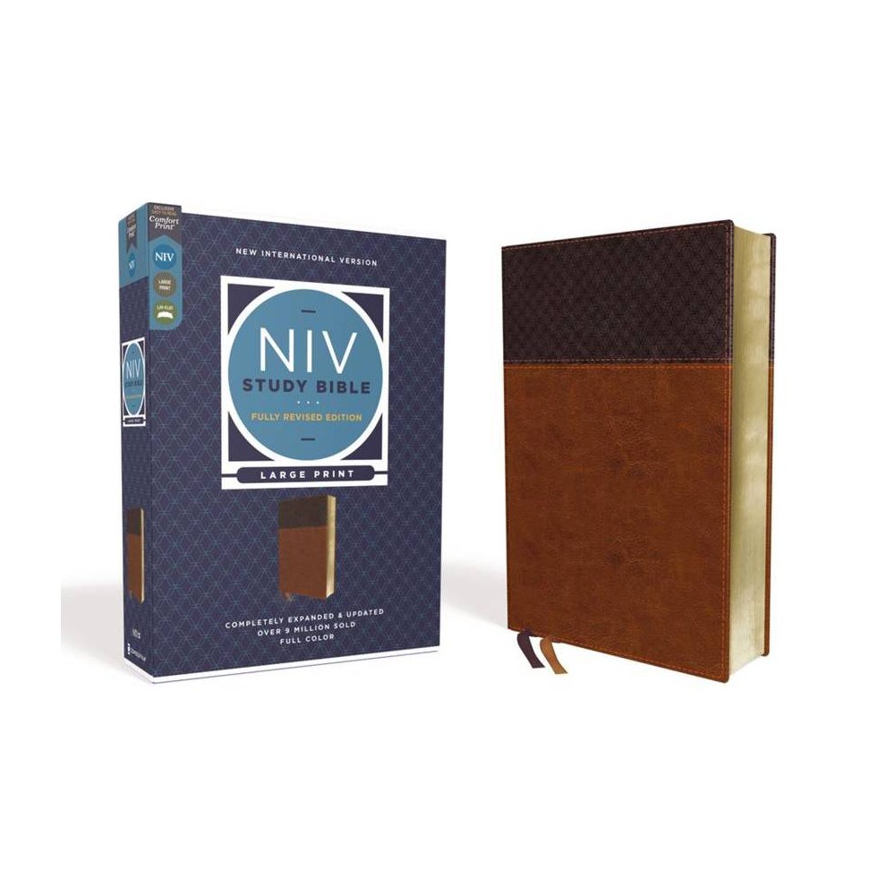 NIV Study Bible, Fully Revised Edition, Large Print, Leathersoft, Brown, Red Letter, Comfort Print - by Zondervan (Leather Bound)
