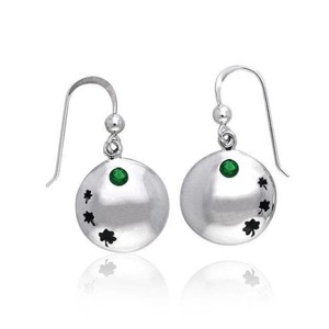 Slickblue Women's Earrings, Shamrock Drop Design, Sterling Silver with Emerald Gem, Celtic Style, Silver, 1.10" - 1 of 3