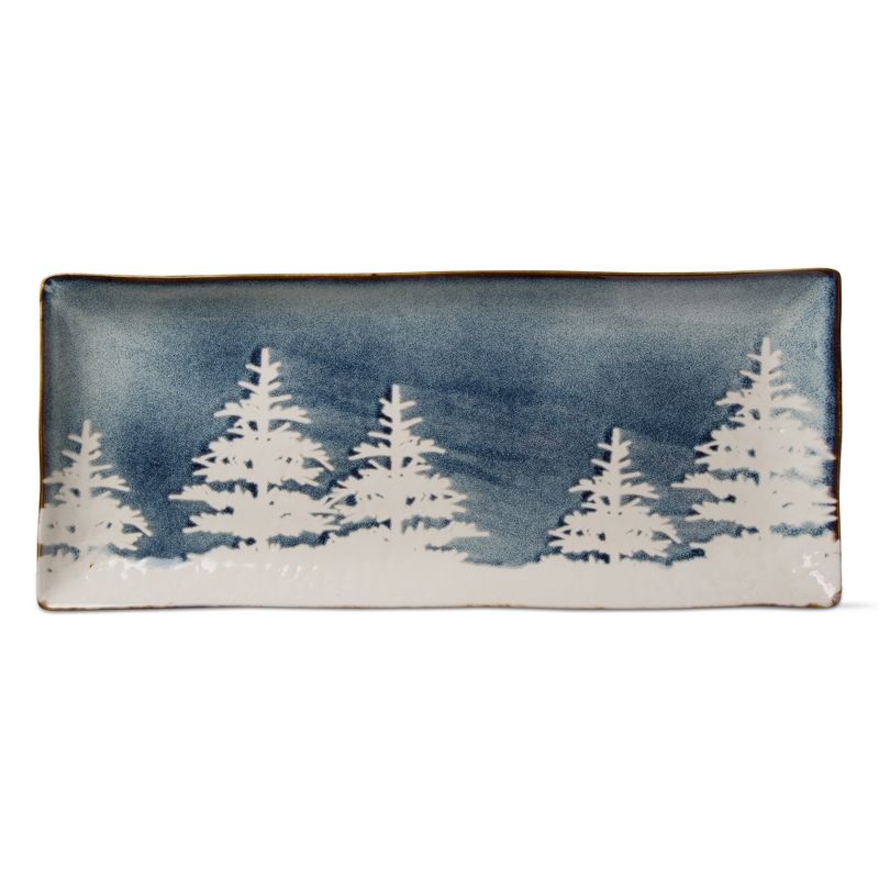 tagltd Winter Forest Midnight Blue Rectangle Glazed Ceramic Platter, 14L x 6W inches, Dishwasher Safe, 1 of 2