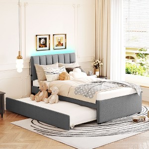 Twin Size Upholstered Platform Bed with Trundle - 1 of 4