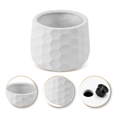 Matte White Geo-Design 12.2" MgO Round Planter for Indoor & Outdoor