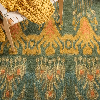Olive and Gold 6' x 6' Square Hand-Tufted Wool Area Rug