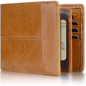 Paaaawaters Mens Wallet Rfid Blocking Leather Wallet for Men Bifold Wallets with 1 ID Window 16 Card Slot - 1 of 4