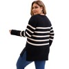 Women's Plus Size Striped Crew Neck Side Slits Long Sleeve Batwing Trendy Casual Pullover Sweater - Agnes Orinda - 4 of 4