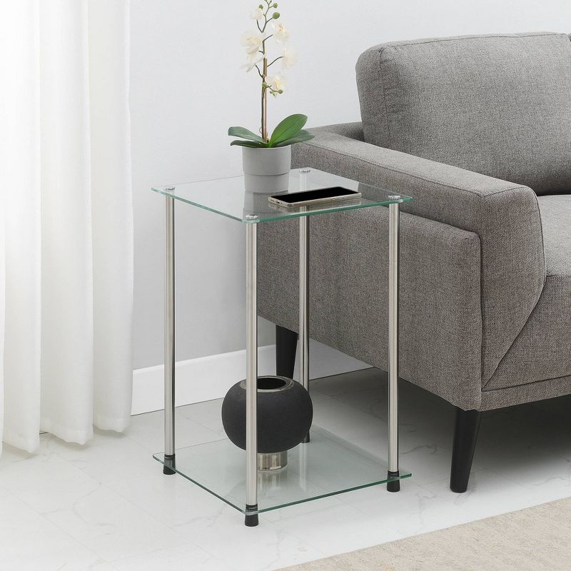 Breighton Home Designs2Go Classic Glass 2 Tier Square End Table Glass/Chrome, 2 of 6