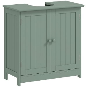 HOMCOM Under Sink Bathroom Cabinet with 2 Doors and Shelf, Pedestal Sink Bathroom Vanity Furniture, Dark Green - 1 of 4
