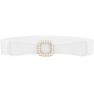 INSPIRE CHIC Women's Fashion Wide Elastic Pearl Metal Fastener Thick Trimmed Stretchy Waist Belts 1 Pc - 1 of 4