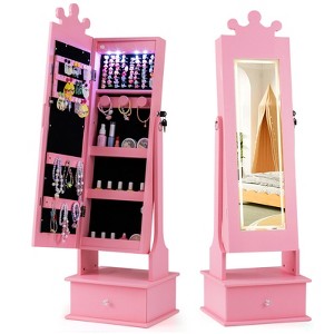 Tangkula Kids Jewelry Armoire w/3-Color Lighted Full Length Mirror & Inside Led Lights - 1 of 4