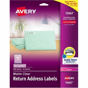 Avery - Easy Peel Return Address Labels - Rectangle - Film - Clear - 1 3/4 in. - 800 Labels - 5 Pack - 1 of 2