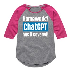 Girls' - Instant Message - Homework ChatGTP Has It Covered Shirt Tail Raglan Graphic T-shirt - 1 of 4