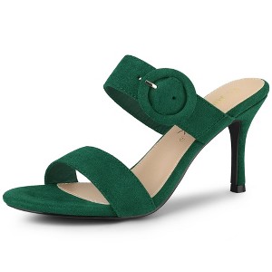 Allegra K Women's Opened Toe Buckle Stiletto Heels Slide Sandals - 1 of 4