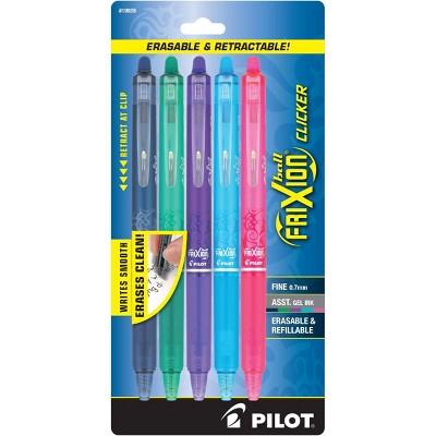 Pilot 5pk FriXion Clicker Erasable Gel Pens Fine Point 0.7mm Multicolored Ink