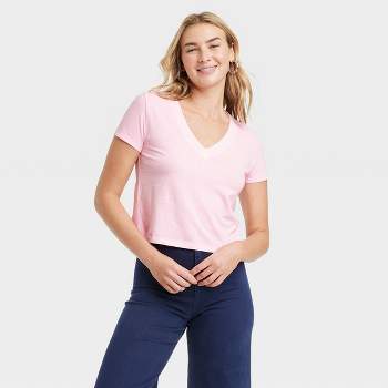 Best Deal for Pink Teen Girl Plunging Neckline T Shirts Casual