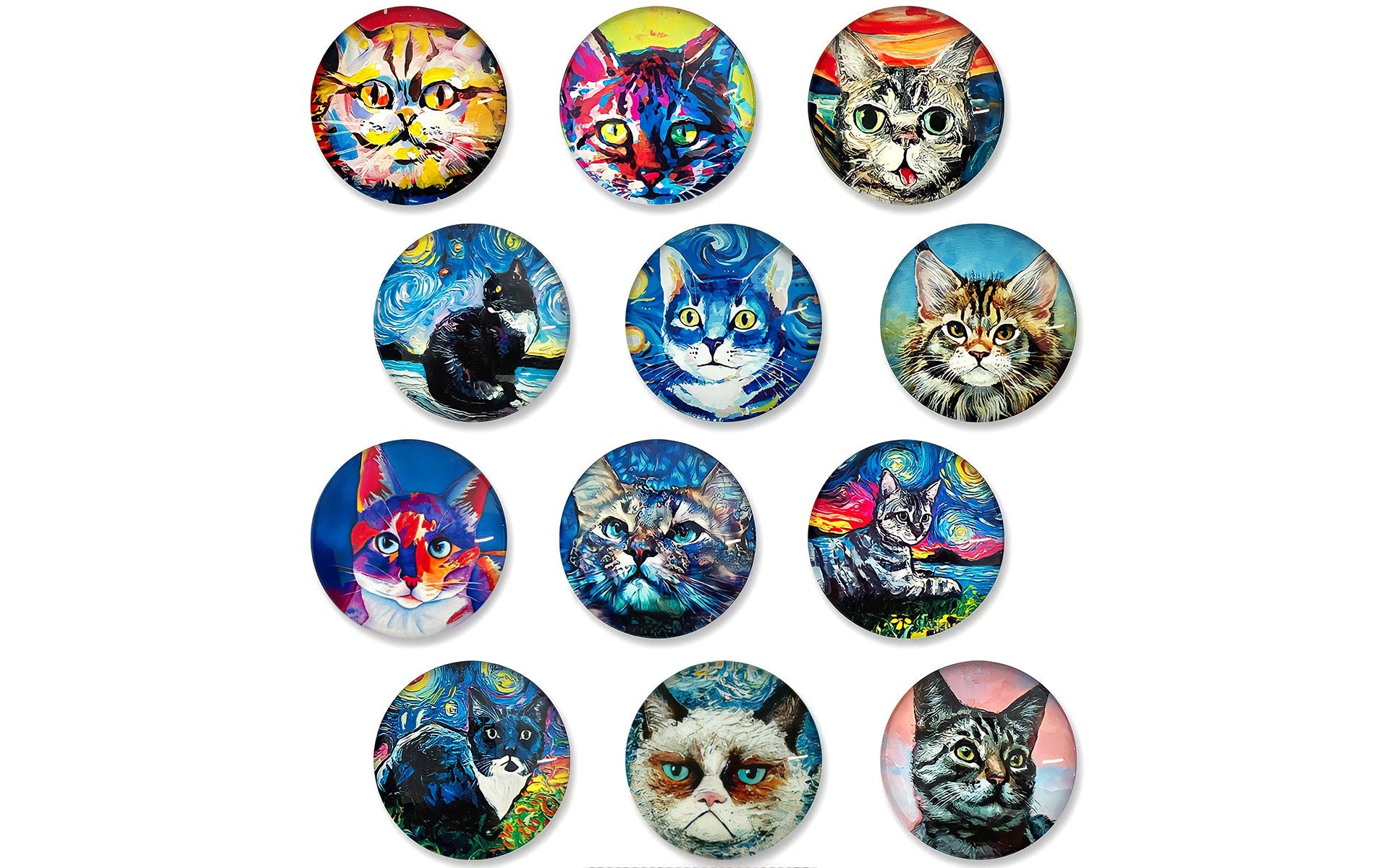 Wrapables Crystal Glass Magnets, Refrigerator Magnets for Office Whiteboards, Cabinets, Lockers (Set of 12), Cats