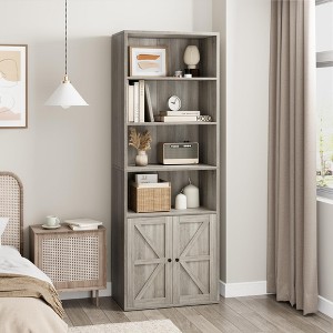 EcoSummer Industrial Large Bookcase with Doors, 71.4" Tall Bookshelf with Storage Shelves for Living Room, Bedroom, Office, Grey - 1 of 4