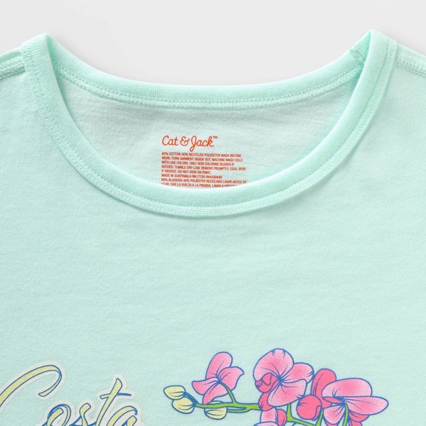 Paquete de 2 playeras adaptativas de manga corta para niños, gráficas - Cat & Jack™ verde menta/rosa 3