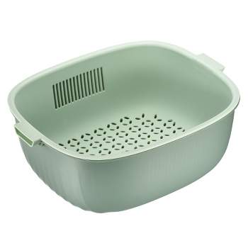 Unique Bargains Kitchen Strainer Colander Bowl Sets Plastic Washing Bowl Double Layered Strainers Green