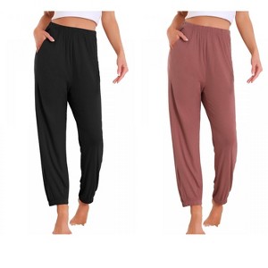 INSPIRE CHIC Women 2 Pcs Pajama Pants Soft Comfy Ankle Length Elastic Waistband With Pocket - 1 of 4