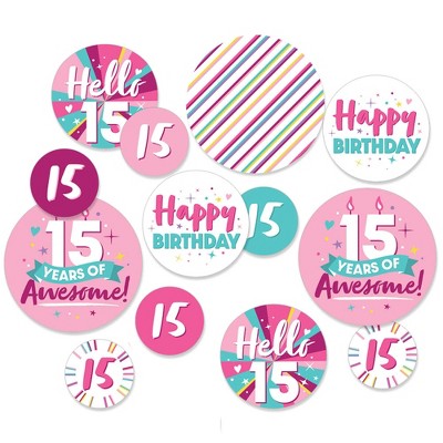 Big Dot of Happiness Girl 15th Birthday - Teen Birthday Party Giant Circle Confetti - Party Decorations - Large Confetti 27 Count