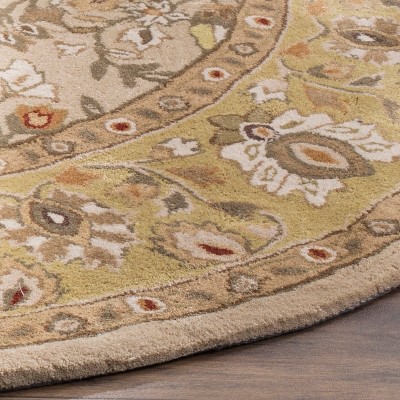 Hand-Knotted Ivory and Gold Round Wool Area Rug