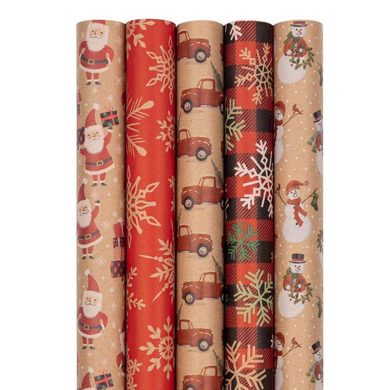 JAM Paper &#38; Envelope 5ct Premium Kraft Christmas Gift Wrap Rolls, 3 of 6
