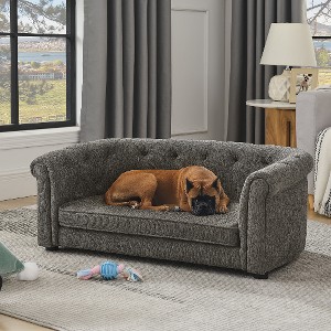Lyngins Button-Tufted Linen Pet Sofa, Dog Sofa Bed with Arc-Shaped Backrest and Armrests, Cat Bed, Dog Bed for Couch - 1 of 4