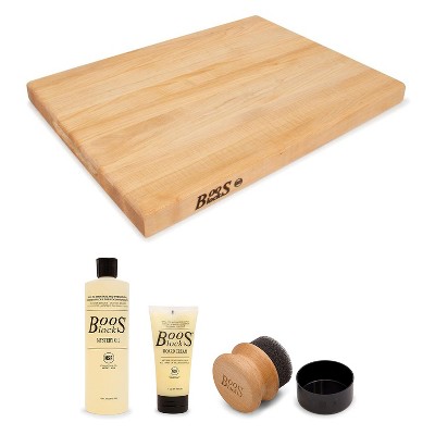 John Boos Maple Wood Edge Grain Reversible Cutting Board, 20 x 15 x 1.5 Inches and 3 Piece Wood Cutting Board Care and Maintenance Set