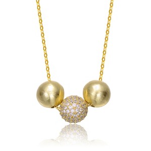 Guili Stunning 14k Gold Plated Matte and Bright Shine Pendant Necklace with Sparkling Cubic Zirconia Beads – Elegant, Timeless, and Eye-Catching - 1 of 2
