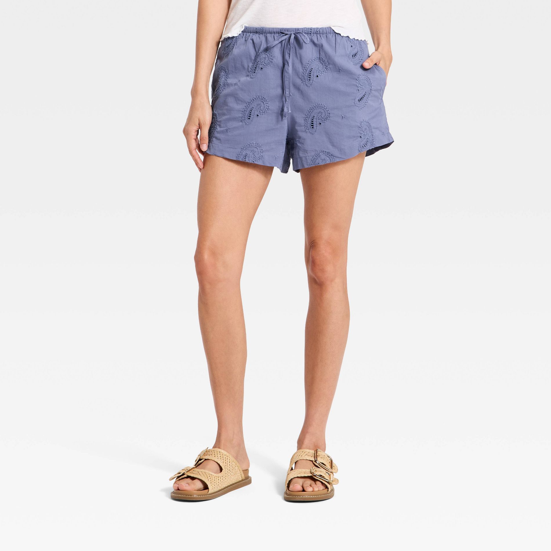 Women's High-Rise Cutwork Paisley Pull-On Shorts - Universal Thread™