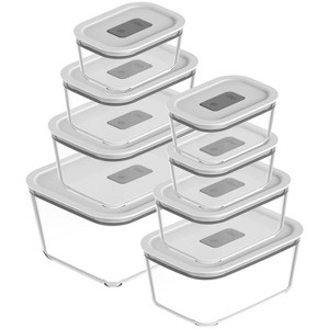 OU Glass Food Storage Container Set 16pc (set of 8) Microwave, Freezer & Dishwasher Safe, Airtight Leak Proof Lid with Microwave Valve, Stackable - 1 of 4