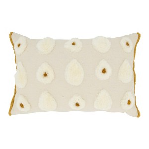 Saro Lifestyle Dreamy Pom Pom Poly Filled Throw Pillow, Off-White, 12"x18" - 1 of 3