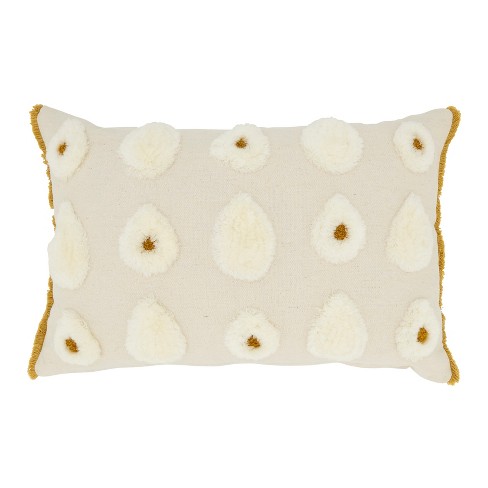 Saro Lifestyle Dreamy Pom Pom Poly Filled Throw Pillow, Off-White, 12"x18" - image 1 of 3