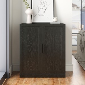 [36-inch | Upgraded Double Door]Black Modern Storage Cabinet (Glass Doors + Dual-Purpose for Living Room/Bedroom) - 1 of 4