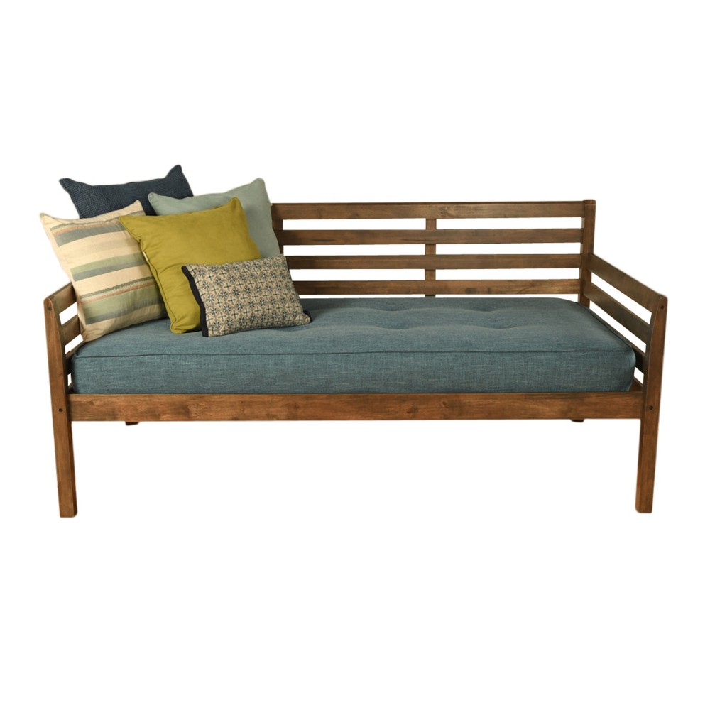 Photos - Bed Twin Yorkville Daybed Rustic Walnut/Aqua - Dual Comfort: Modern Linen Upho