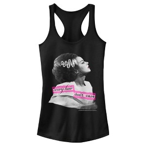Juniors Womens Frankenstein Bride of Frankenstein Scary Hair Don't Care Racerback Tank Top - 1 of 4