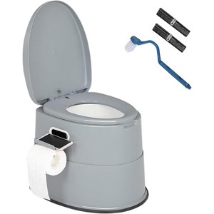 VINGLI Portable Toilet | Indoor Outdoor Commode w/Detachable Inner Bucket, Removable Paper Holder, Included Toilet Brush & Trash Bags, Grey - 1 of 4