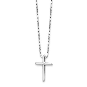 Black Bow Jewelry Diamond Cross Box Chain Necklace in Rhodium Plated Silver, 18-20 Inch - 1 of 4
