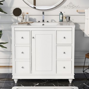 36" Contemporary Bathroom Vanity With Sink, 4 Drawers, 1 Cabinet Door and Adjustable Shelves 4W - ModernLuxe - 1 of 4
