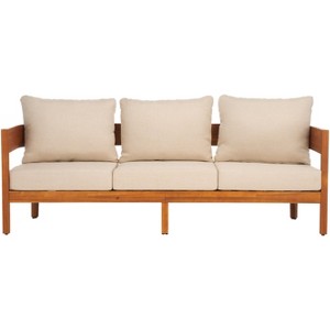 Theo 3 Seater Sofa - Indoor/Outdoor - PAT7092 - Natural/Taupe - Safavieh - 1 of 4