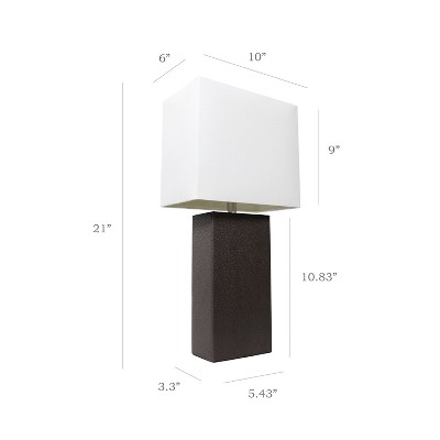 Set of 2 Espresso Brown Leather Table Lamps with White Fabric Shades