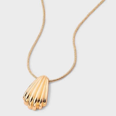 Shell Pendant Necklace - A New Day™ Gold: Cord Chain, Lobster Claw Clasp, 3" Extender, 60% Recycled Zinc