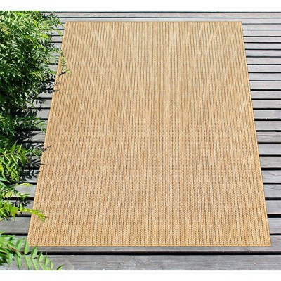 Green and Beige Flat Woven Synthetic Stripe Rug, 5' x 7'